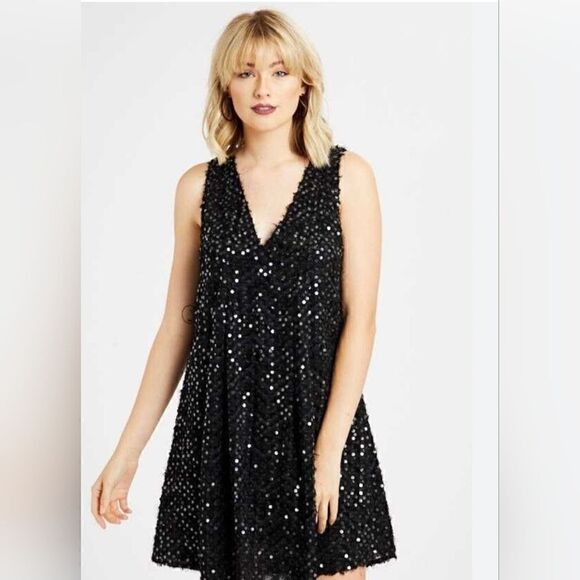 NWT Altar'd State Stella Black Sequined Sleeveless Mini Dress Size XSmall - Picture 1 of 13